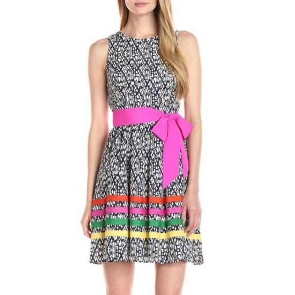 NEW Eliza J Fit & Flare Midi Dress in Black/White/Multi Plus Size 16W EXCELLENT!