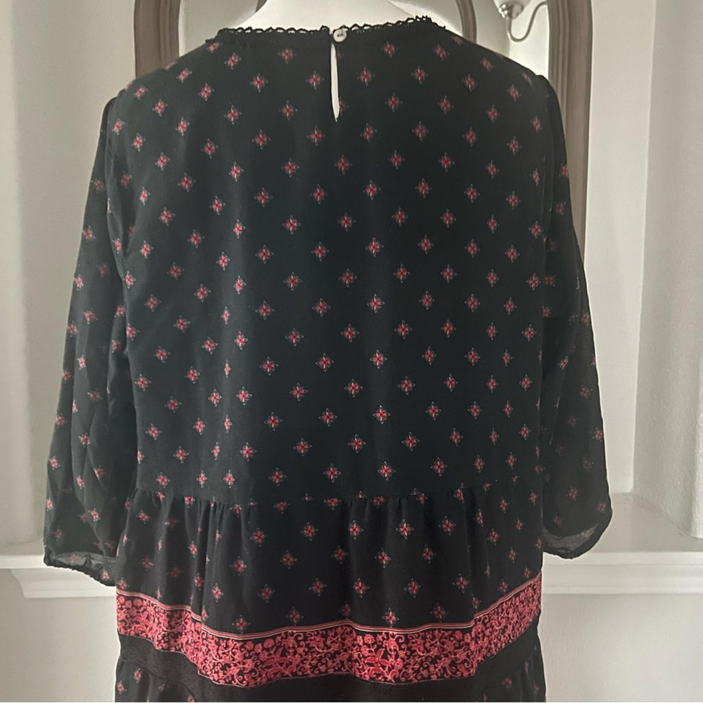 J. Jill Pin-tucked Lace Trim Dress , Black Red Size XL Retail $119