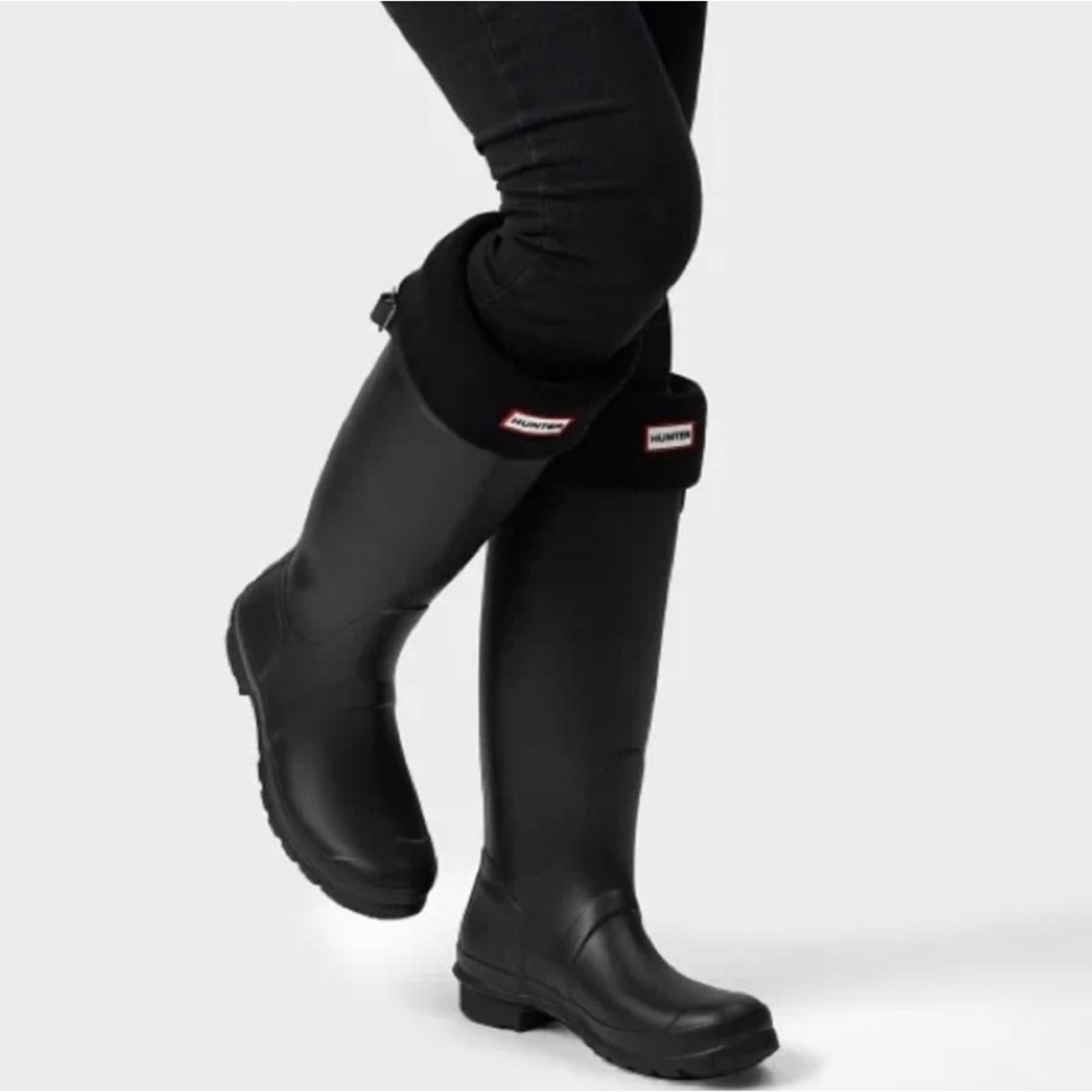 Hunter Tall Rain Boots in Black w/Grey Stripe, Size US7 EU38, New w/Tag