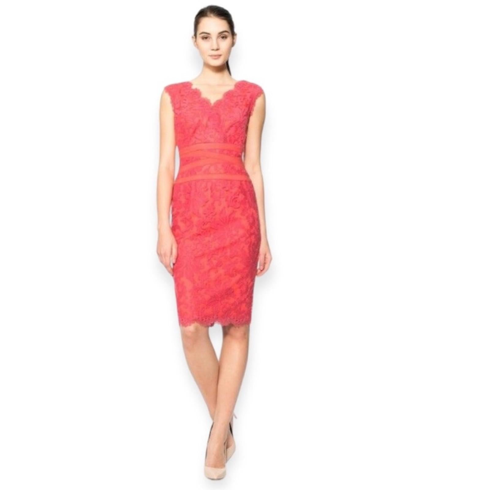Tadashi Shoji Petite Caria Embroidered Lace Dress in Red, Size 6P Retail $368
