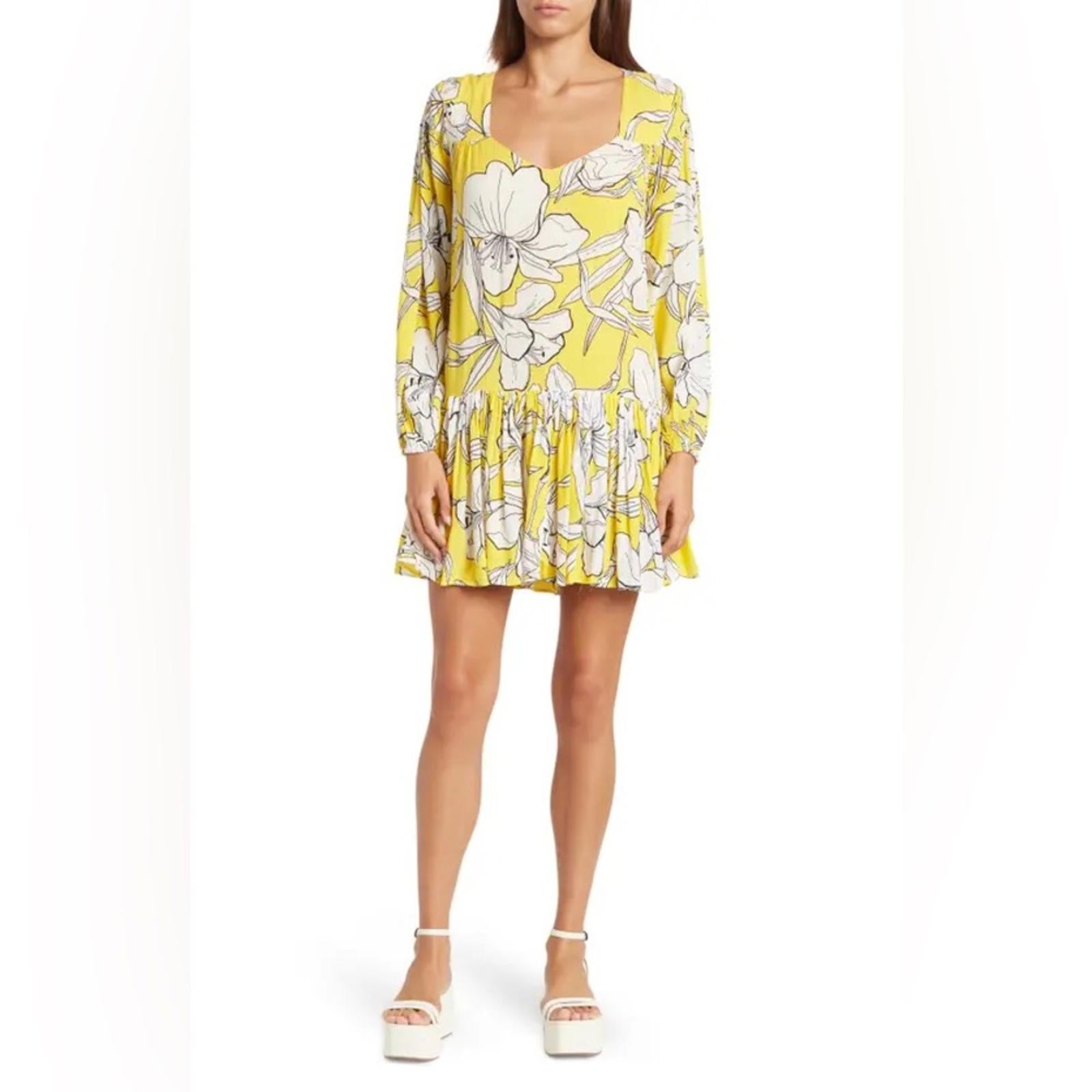 Walter Baker Lilith Floral Long Sleeve Dress in Hibiscus Sun Size L, NWT $268