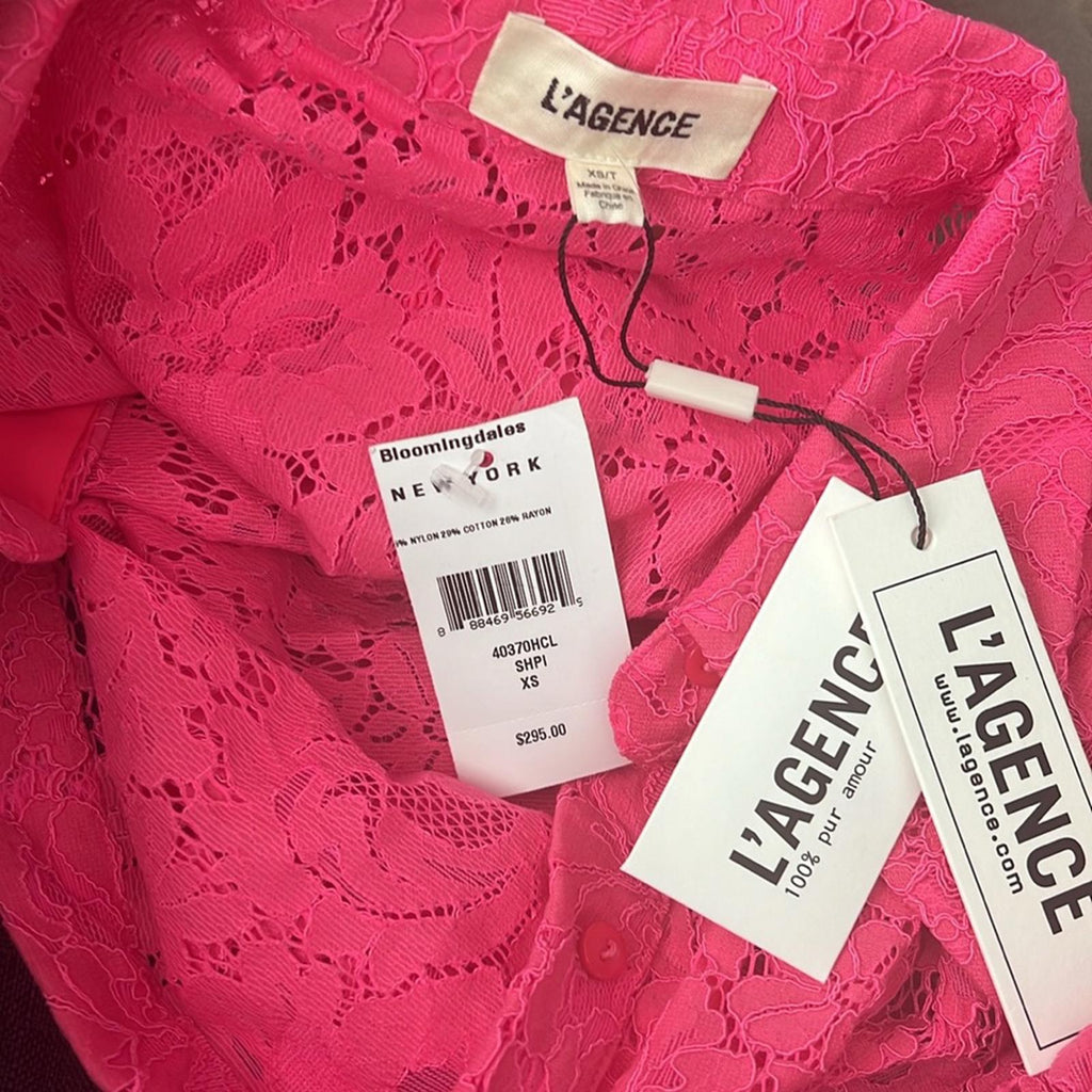 New L’Agence Jenica Lace Blouse, Pink Size XS New w/Tag