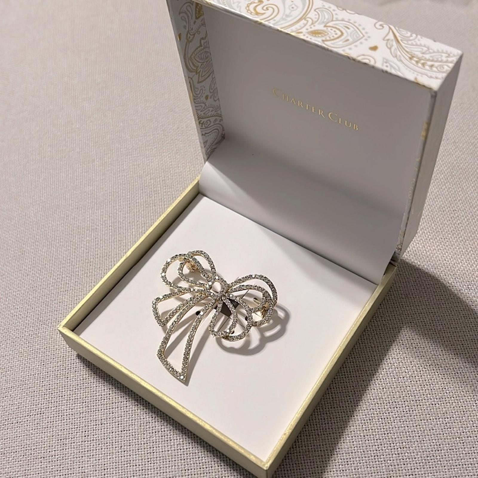Charter Club Gold-Tone Pave Bow Pin, New in Box