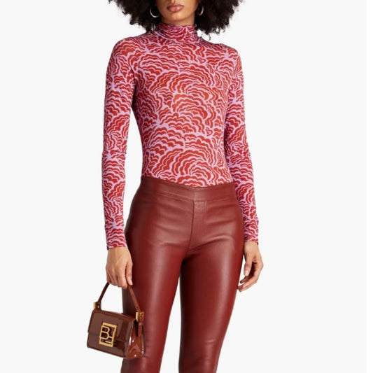 ALC James Printed Stretch-Mesh Turtleneck Top, Size L New w/Tag Retail $295