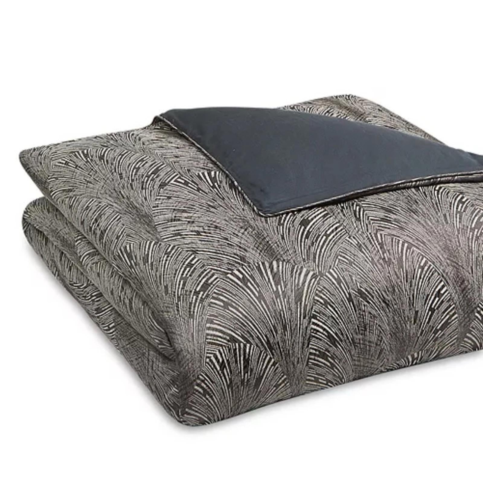 Hudson Park Collection Deco Fan King Duvet Cover, Black Grey New in Box $470
