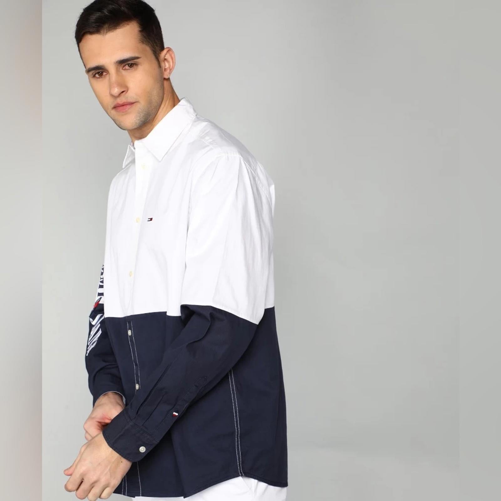 Tommy Hilfiger Adaptive Archive Color-Blocked Relaxed Shirt, White Size S NWT