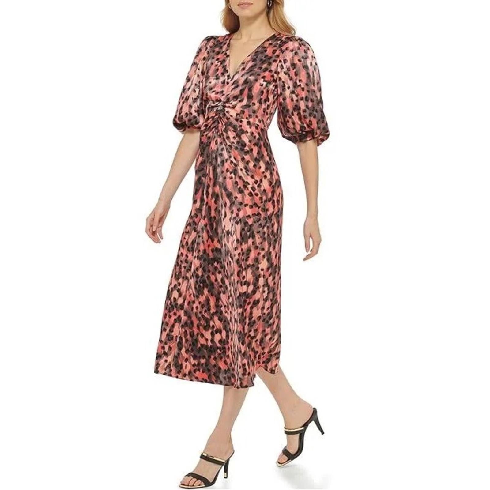 DKNY V-Neck Ruched Front Dress in Permission Multi, Size XL, New w/Tag