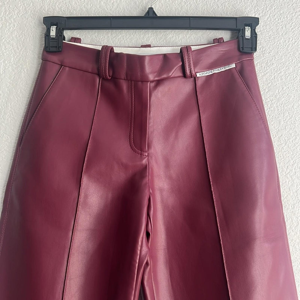 Aleksandre Akhalkatsishvili Faux Leather Pants in Burgundy, NWT, Size XS