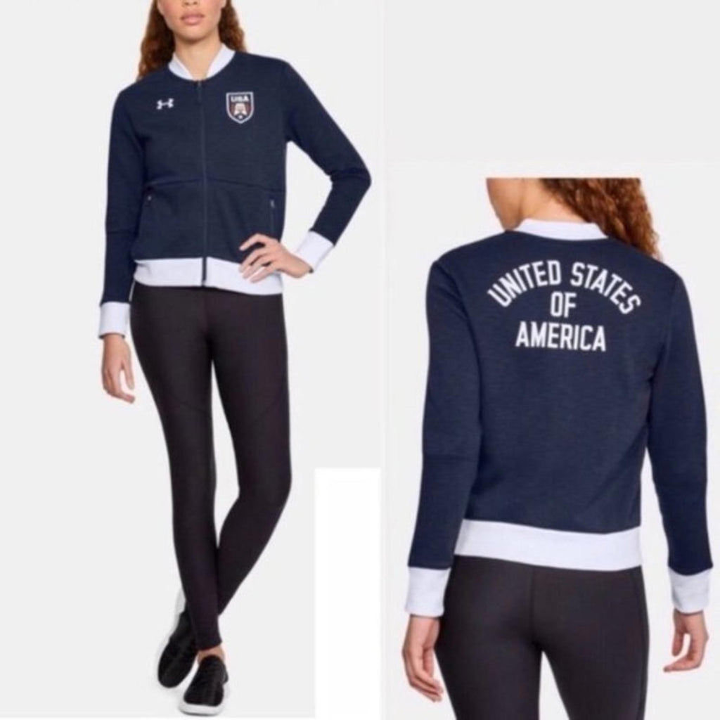 Under Armour Team USA Bomber Jacket Zip Sweatshirt Patriotic Navy Size M NWT