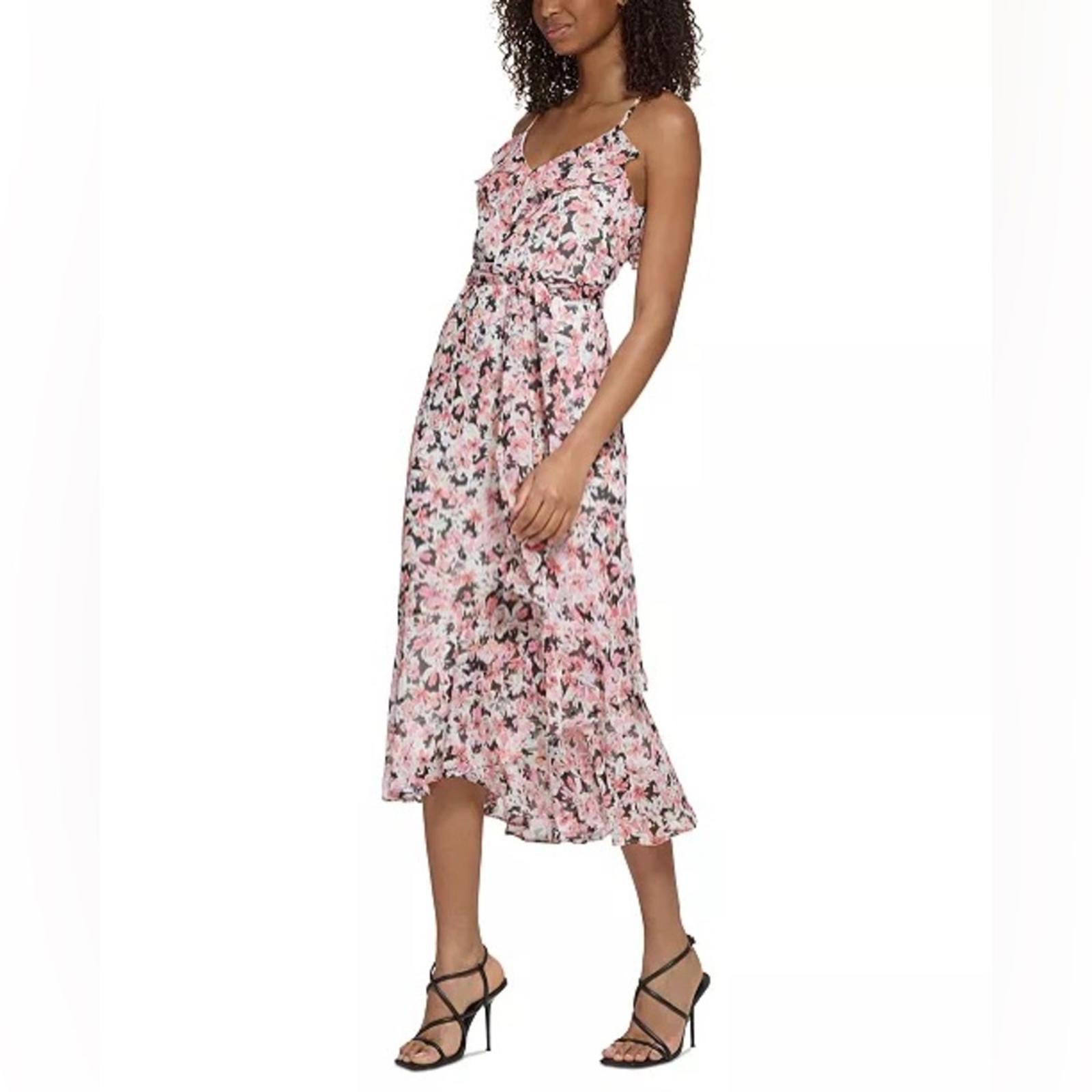 Karl Lagerfeld Paris Floral Ruffled Tie-Waist Chiffon Midi Dress, Size 16 NWT