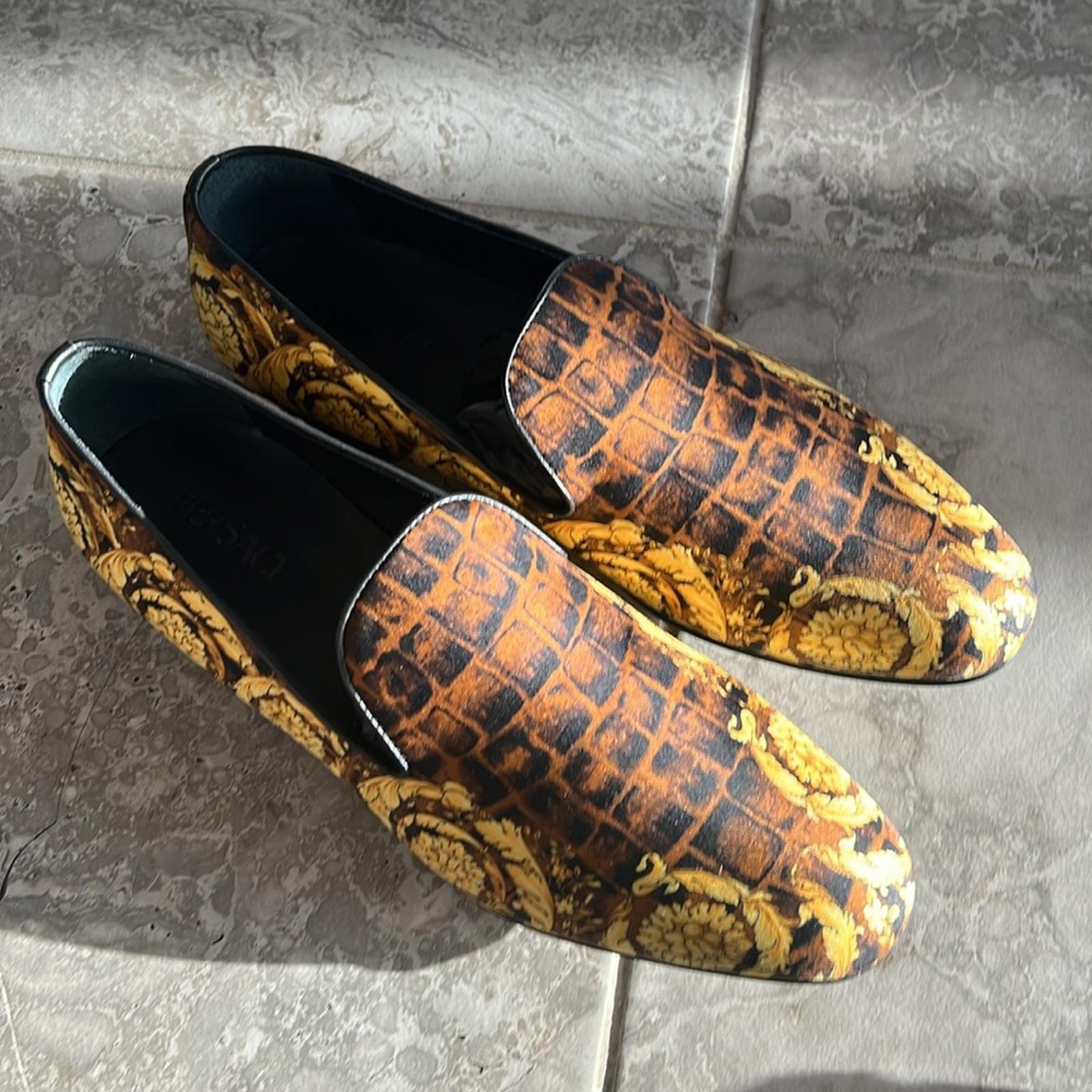 Versace Baroque Print Smoking Slippers Slip-On Shoes, Size EU 43 New +DustBag