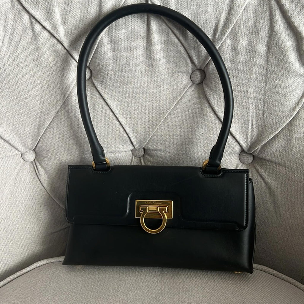 Salvatore Ferragamo Trifolio Swing Leather Shoulder Bag in Black, Like New