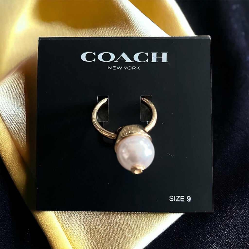 Coach Gold Pearl Ring with Signature “C” Size 9 New w/Tag