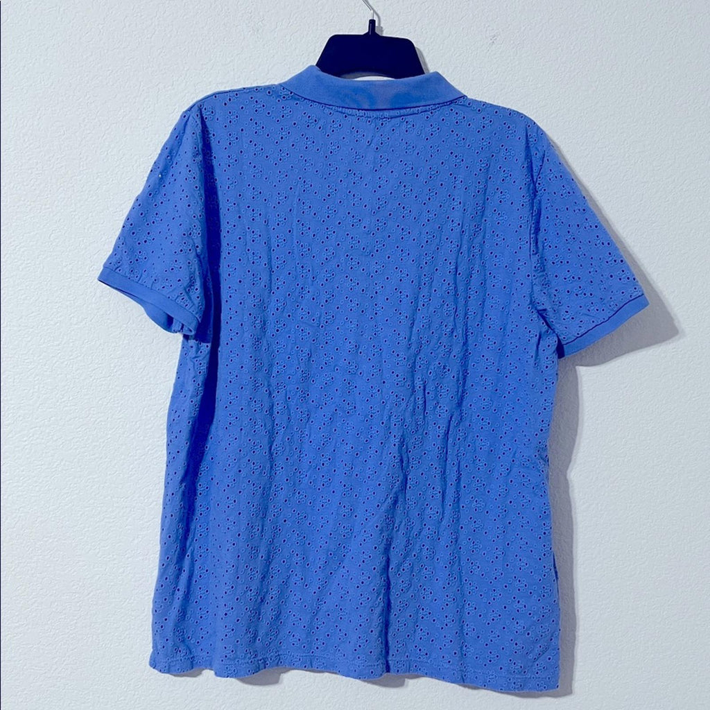 Lauren Ralph Lauren Blue Eyelet Logo Short Sleeve Collared Polo Top Size 1X NWT