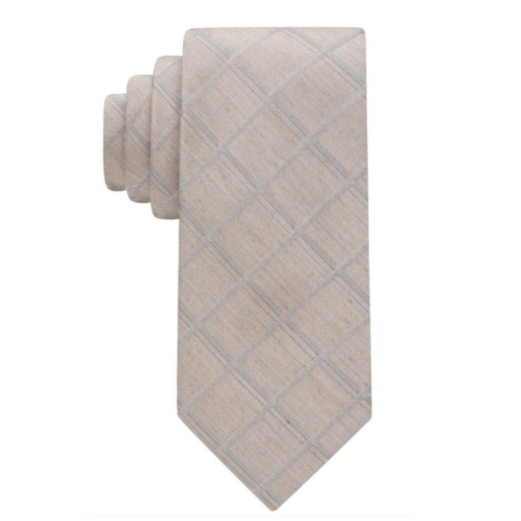 Calvin Klein Men's Heather Windowpane Grid Tie in Beige, One Size, NWT