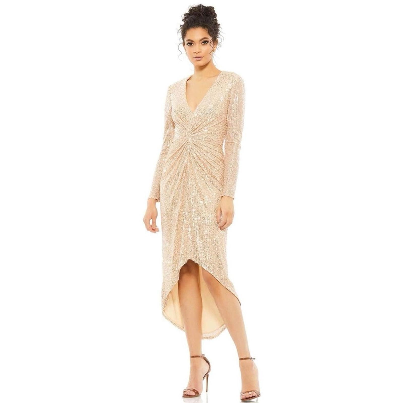 Mac Duggal IEENA Sequined High Low Dress, Rose Gold, Size 12 New w/Tag $348