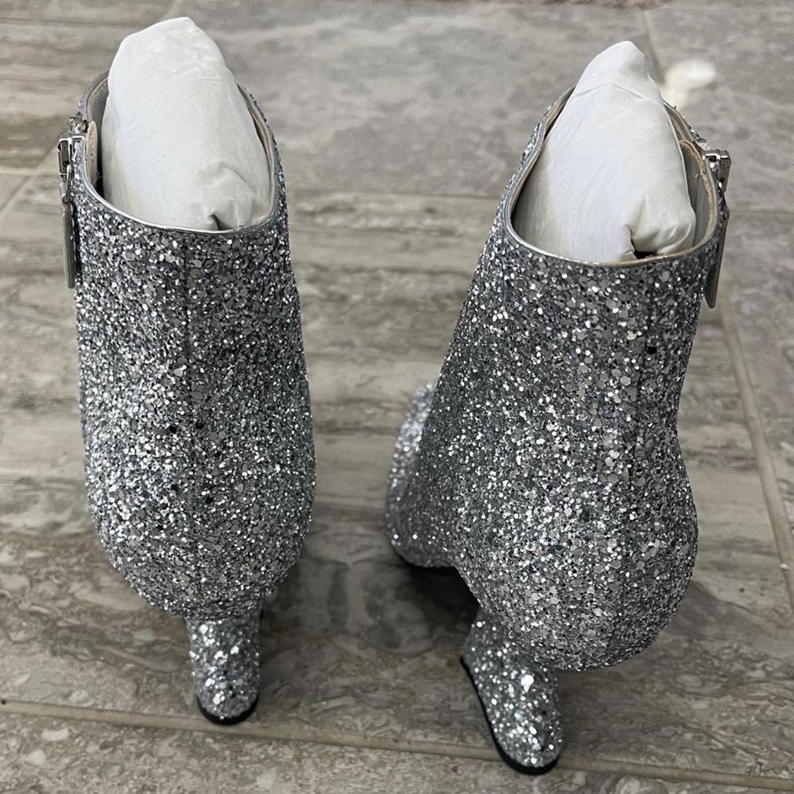 Salvatore Ferragamo Glitter Sculptural-Heel Zip Booties Size 10 New in Box $1295