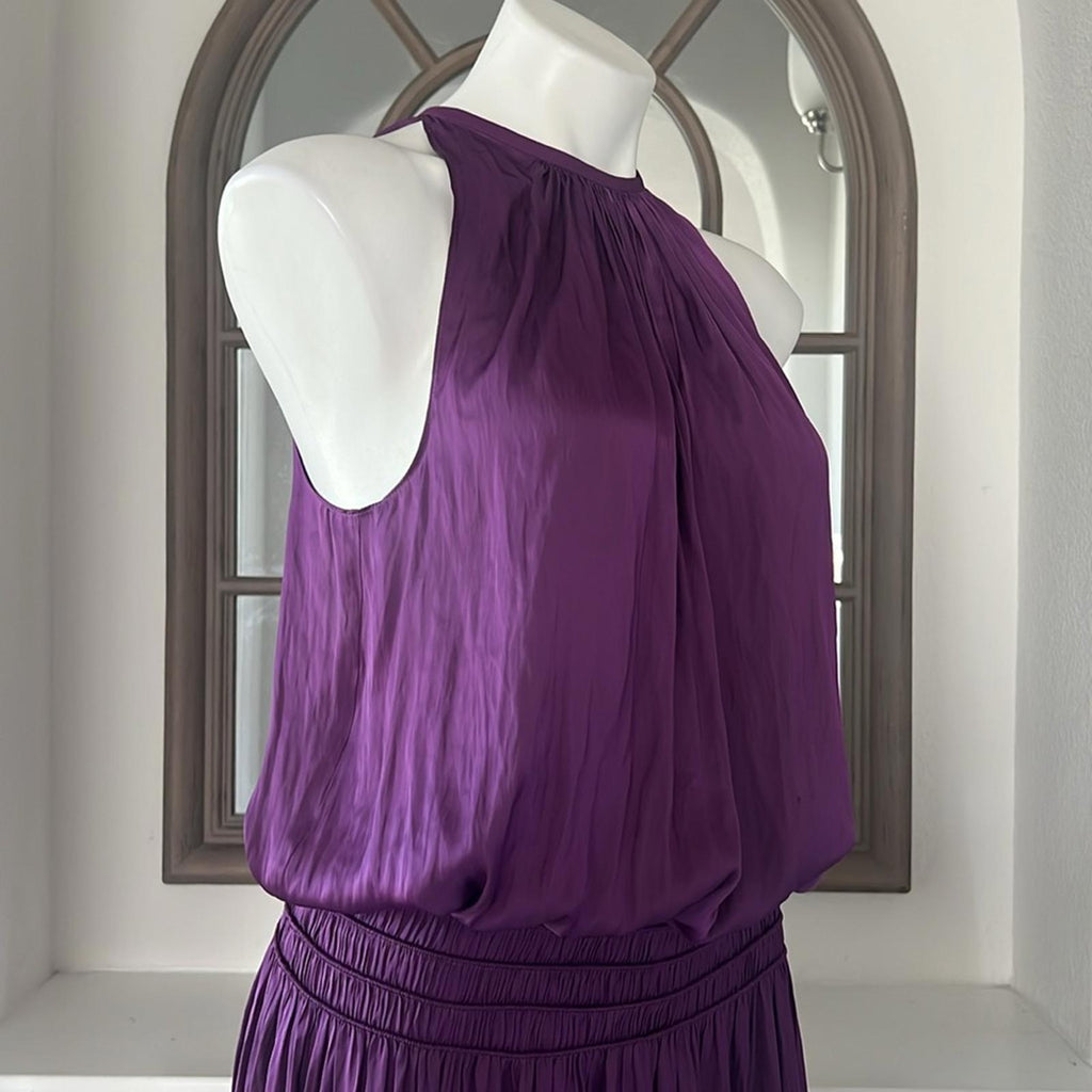 Ramy Brook Shiny Audrey Sleeveless Blouson Dress in Purple Size L New w/Tag $445