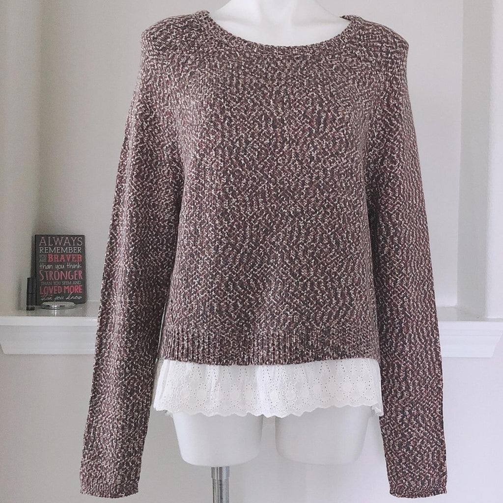 Tart Eyelet Hem Crewneck Sweater in Tan Grey, Size L New w/Tag