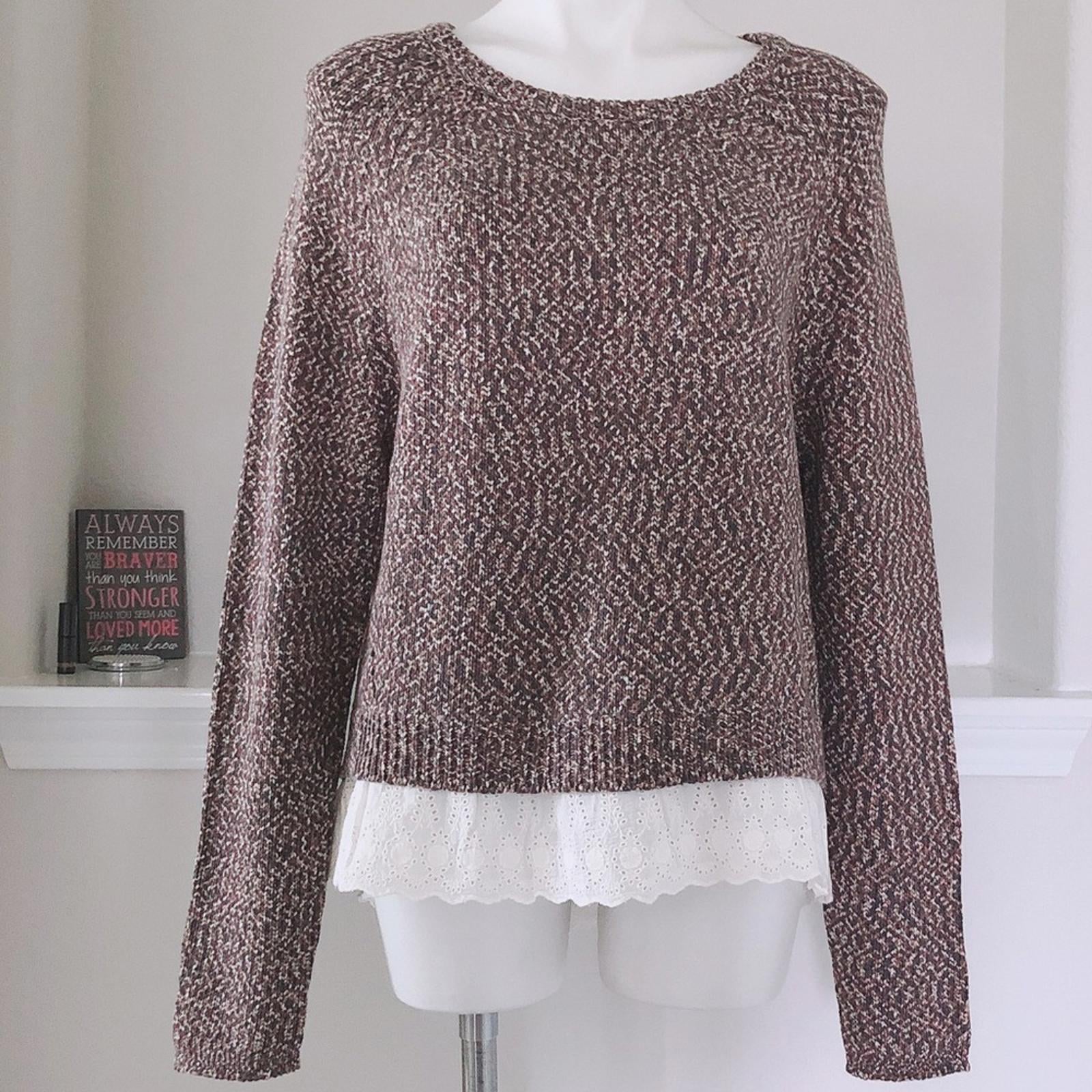 Tart Eyelet Hem Crewneck Sweater in Tan Grey, Size L New w/Tag