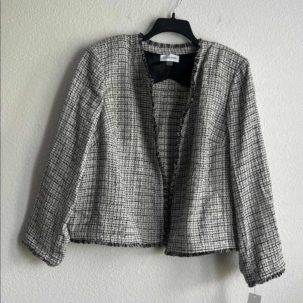 Calvin Klein Women's Tweed Open-Front Blazer in Black & White, Size 24W, NEW