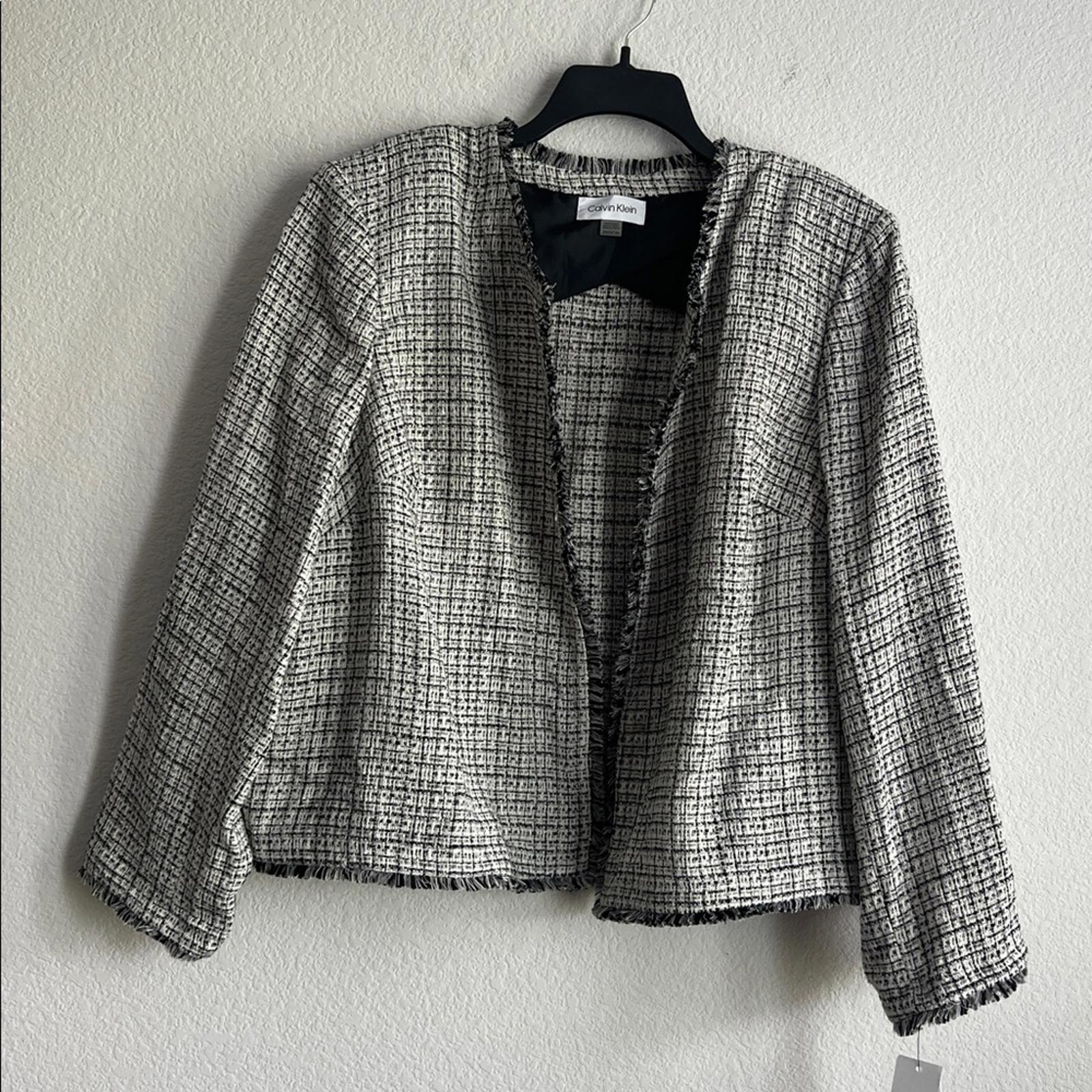 Calvin Klein Women's Tweed Open-Front Blazer in Black & White, Size 24W, NEW