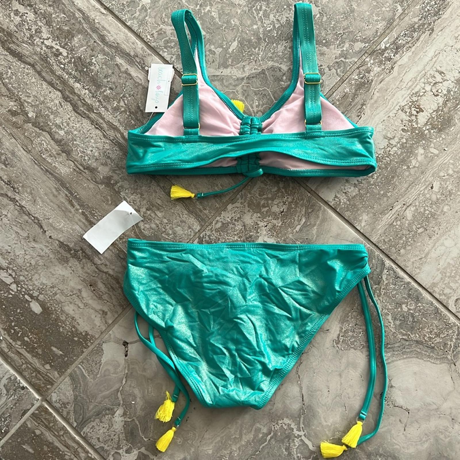Beach Lingo Mermaid 2-Piece Metallic Turquoise Bikini Swimsuit Size 16 New w/Tag