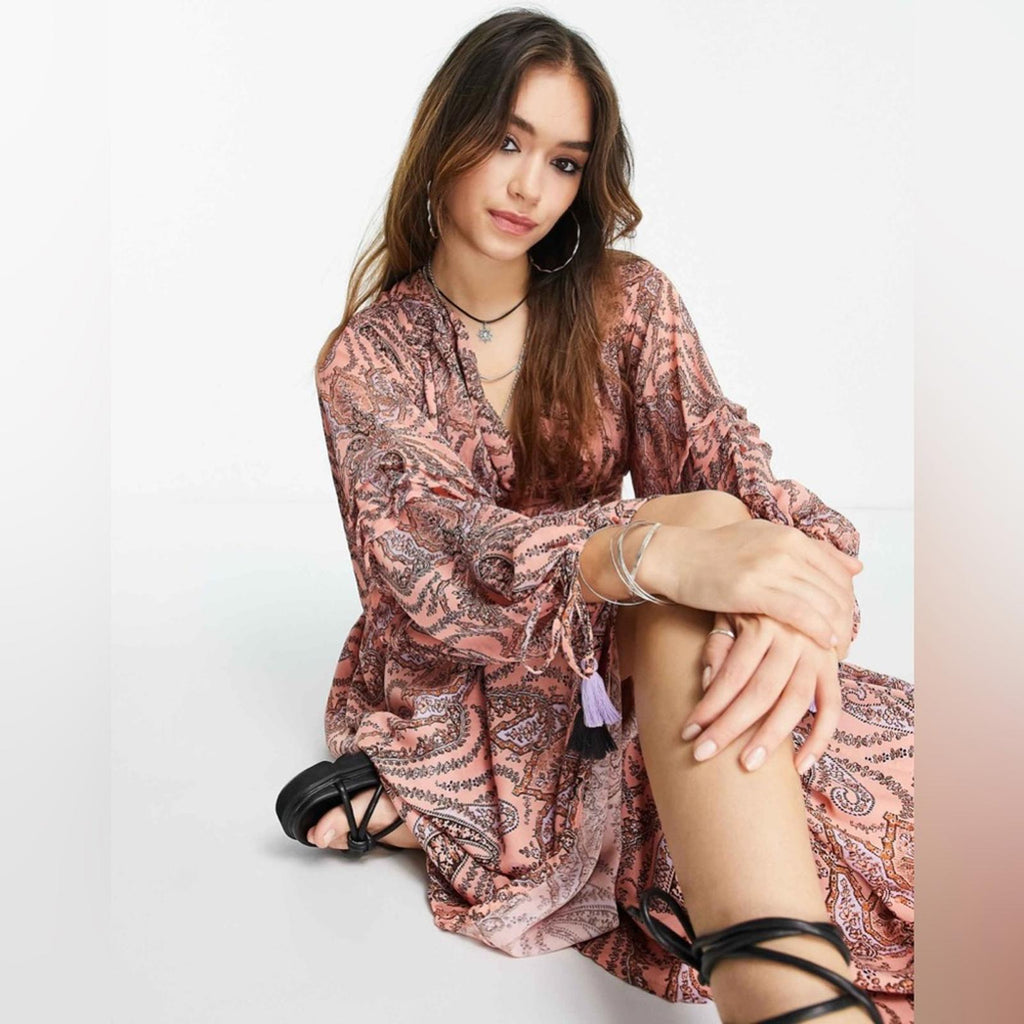 Free People Mirage Boho Printed Maxi Dress in Orange Maxikjole Size 4 NEW $198