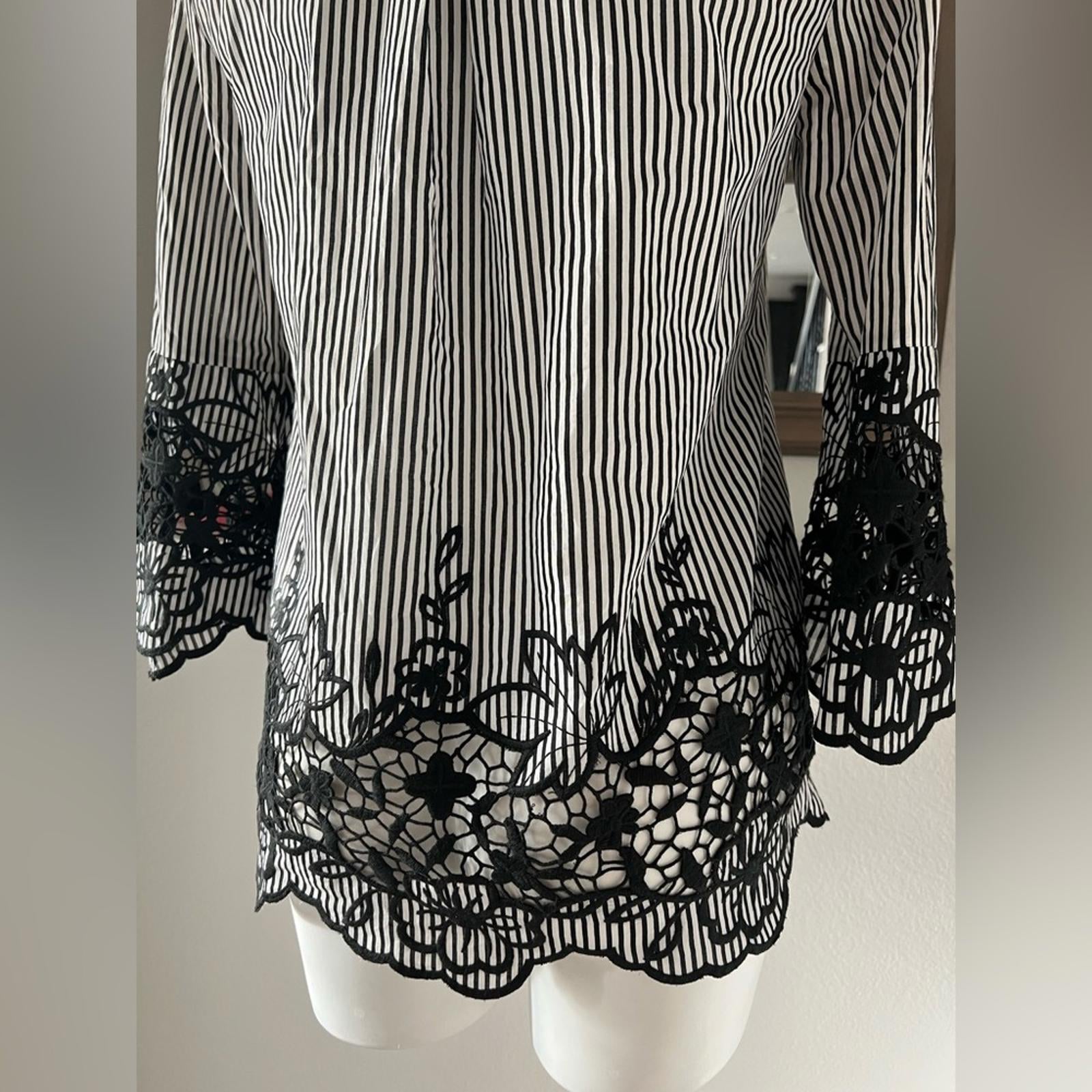 Ellie Tahari Clark Shirt Striped Lace Trim in Black & White New w/Tag $298