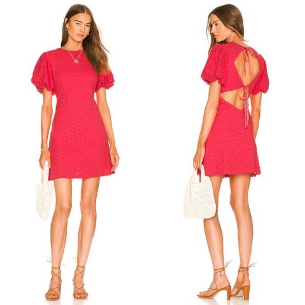 Free People Apricot Rose Eyelet Mini Dress in Strawberry Spritz, Size S NWT $138