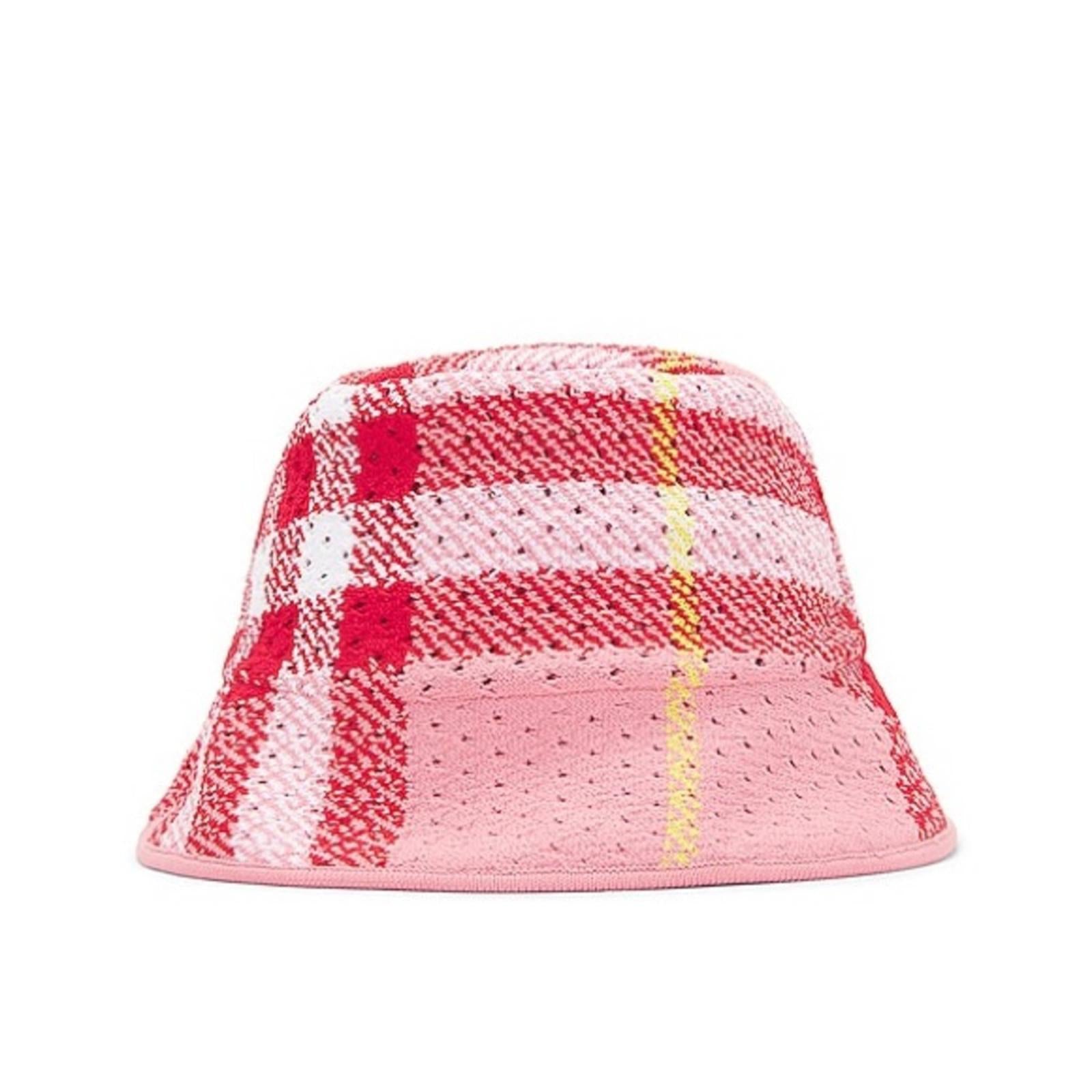 NEW Burberry Knitted Check Bucket Hat, Pink IP Check, Size L, New with Tag $890