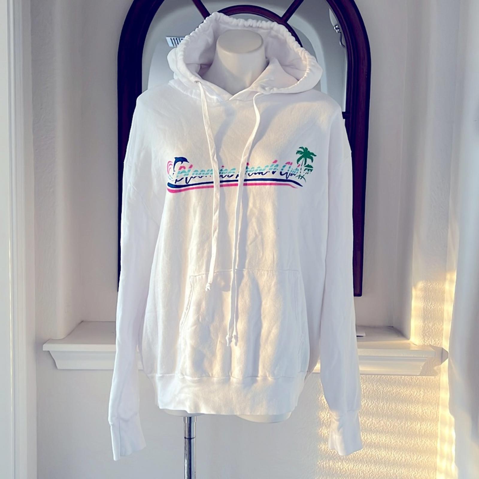 Bloomie's Unisex Beach Club Graphic Hoodie, White Supima Cotton Size L New w/Tag