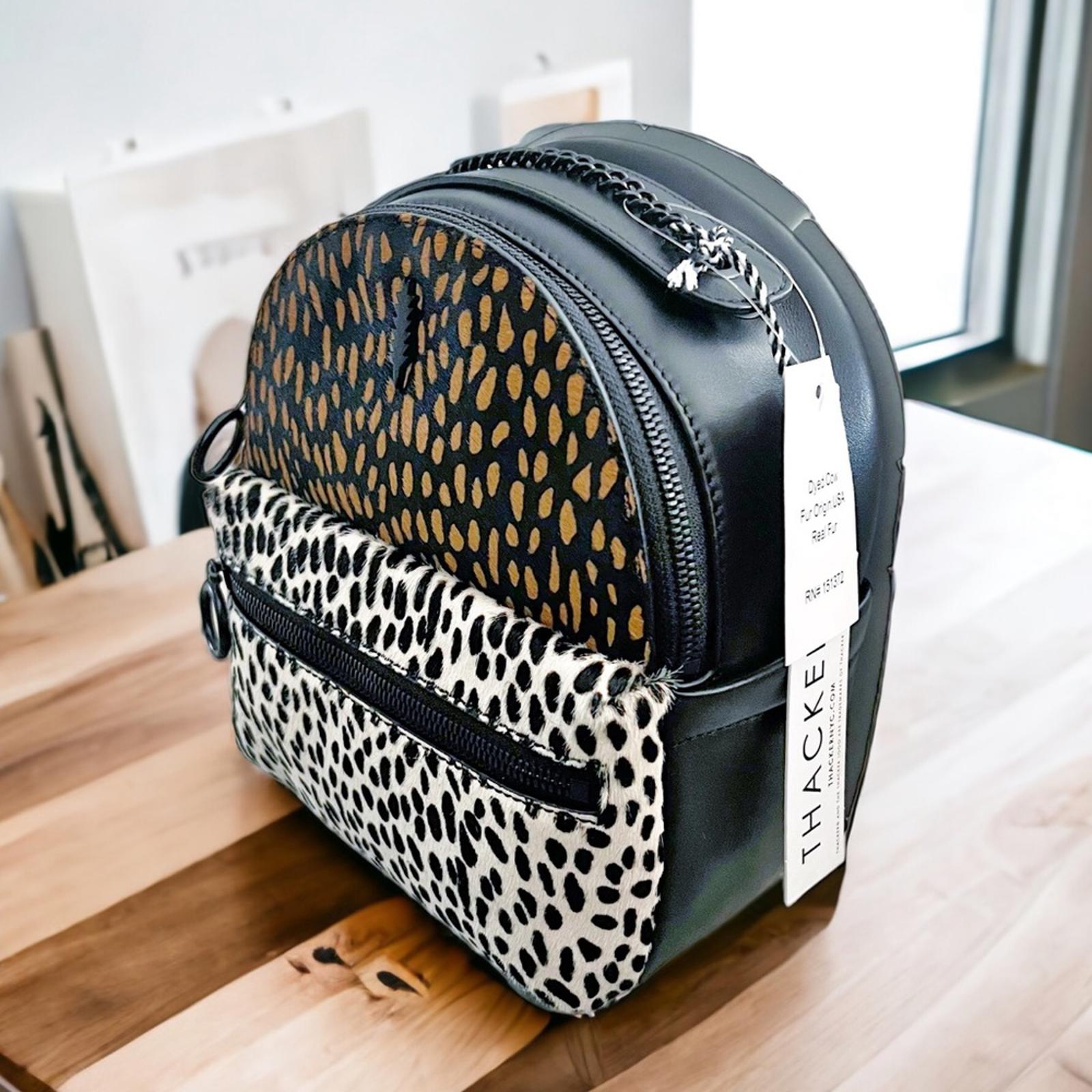 NWT Thacker Marly Animal Print Calf Hair Zippered Backpack Spotted Combo $228
