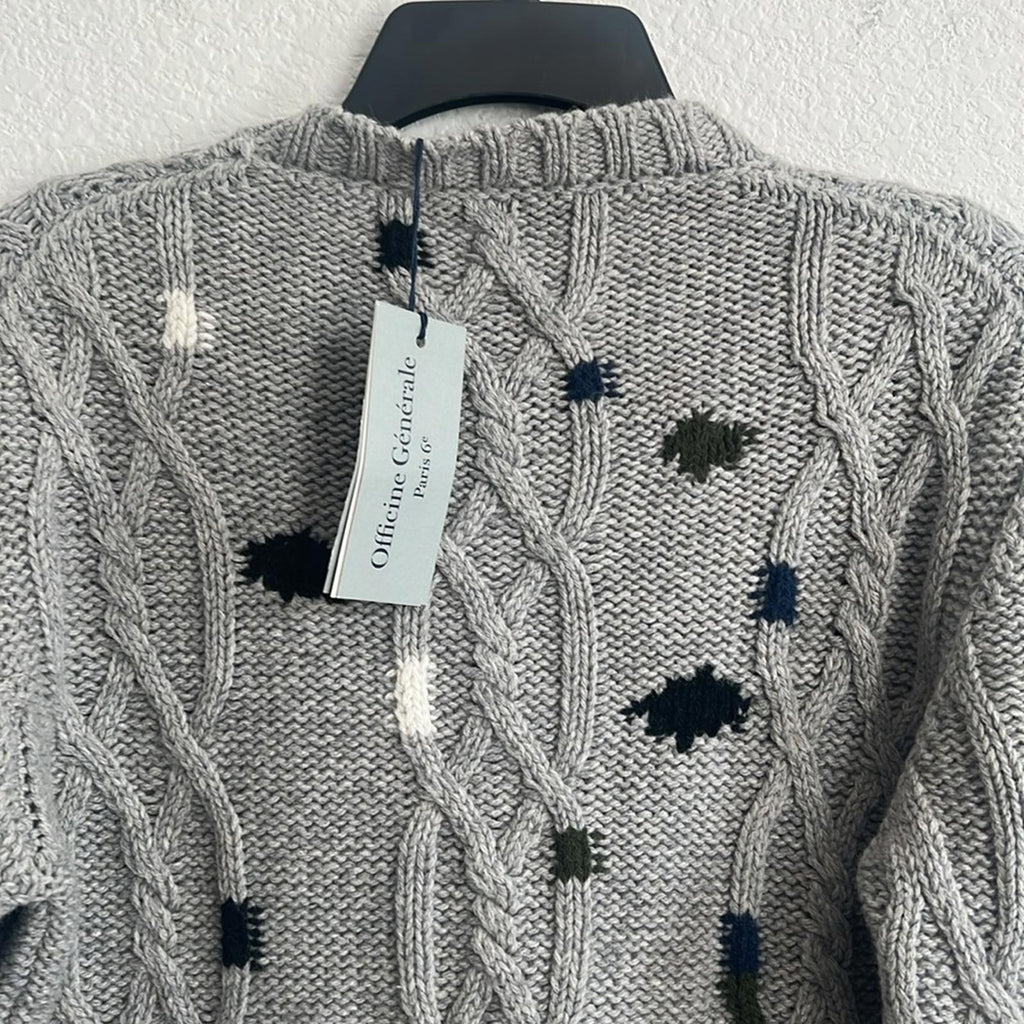 Officine Générale Marco Cable Knit Intarsia Sweater, Size S, NEW (Made in Italy)