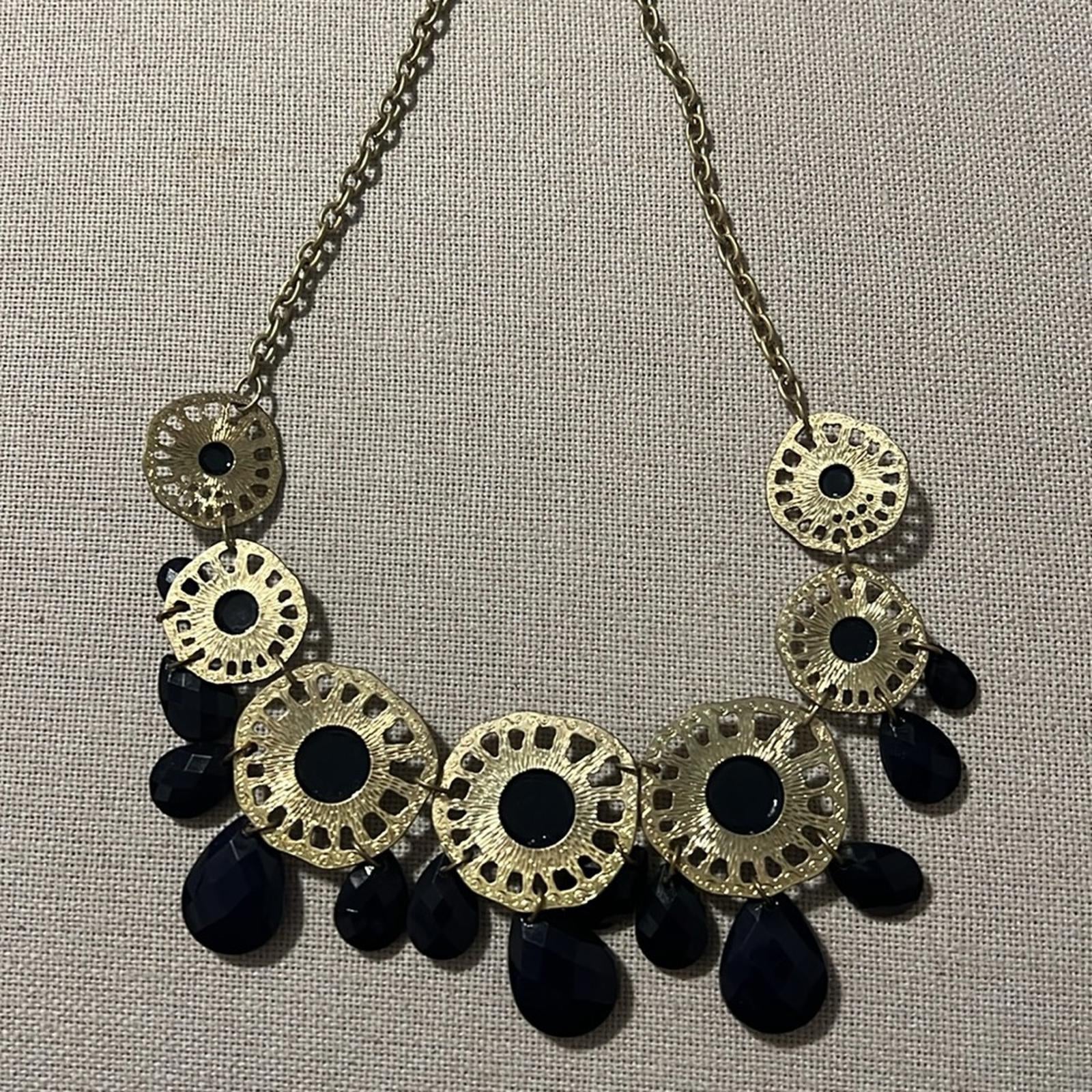 Gold-Tone Chain with Blue Rhinestones Necklace, Pristine Condition