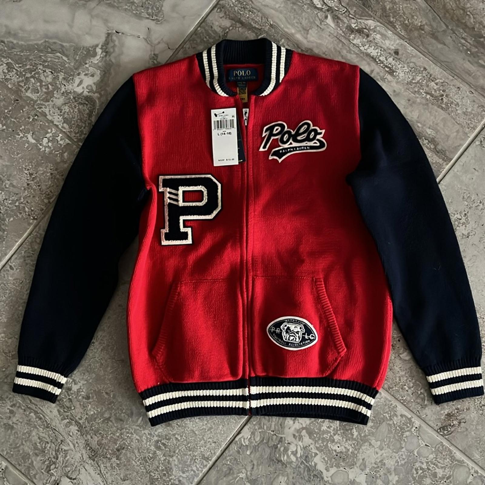 Polo Ralph Lauren Cotton Full-Zip Letterman Sweater Jacket Size L (14/16) NWT