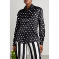 Sergio Hudson Polka Dot Silk Charmeuse Button-Up Blouse, Black/White XL NWT $795