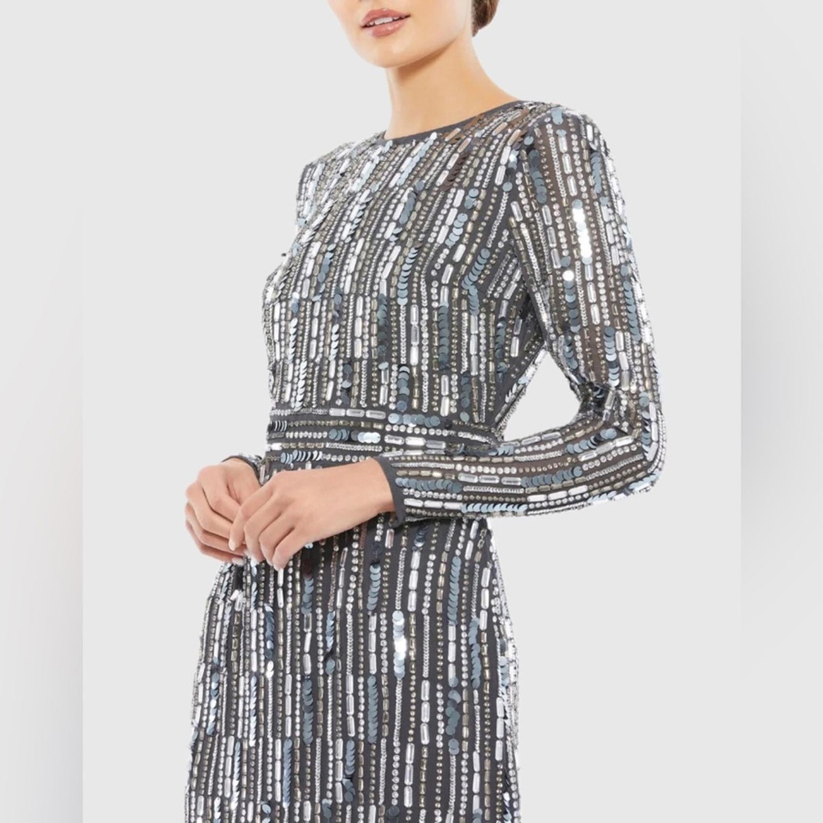 Mac Duggal Embellished High Neck Long Sleeve Fitted Dress Size 8 NEW Retail $458