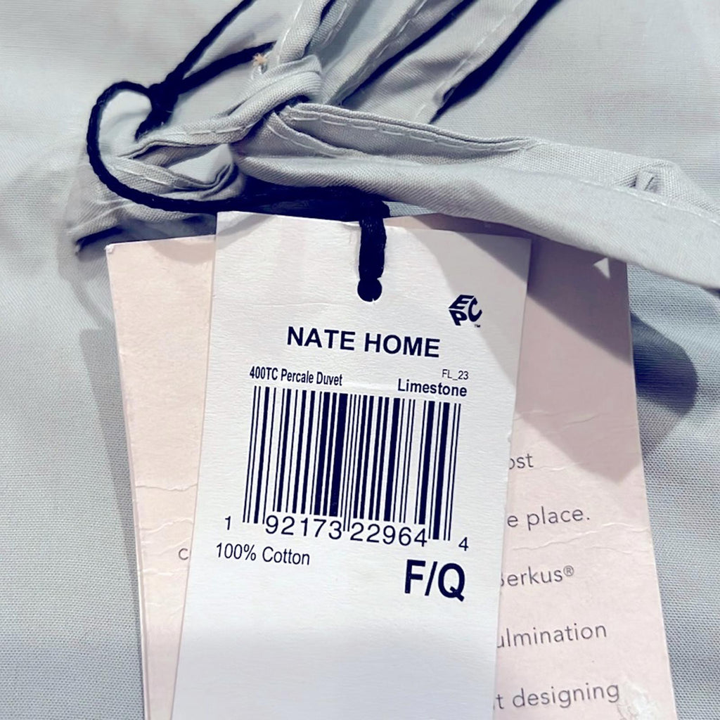 Nate Home by Nate Berkus 3-Piece 400TC Percale Duvet in Limestone Queen NWT $278