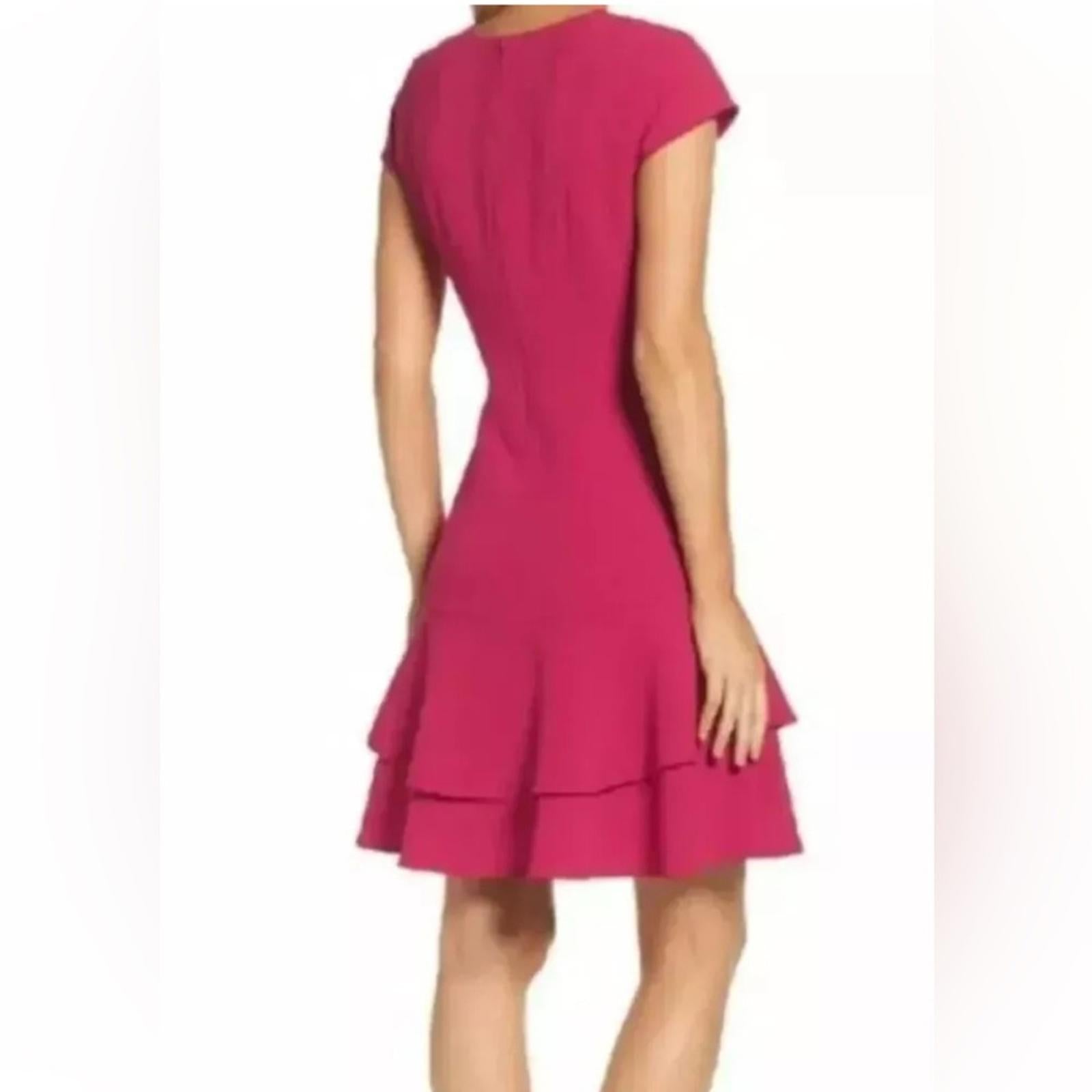 Eliza J. Stretch Layered Tiered Ruffle Crepe Sheath Dress in Berry Pink, Size 18