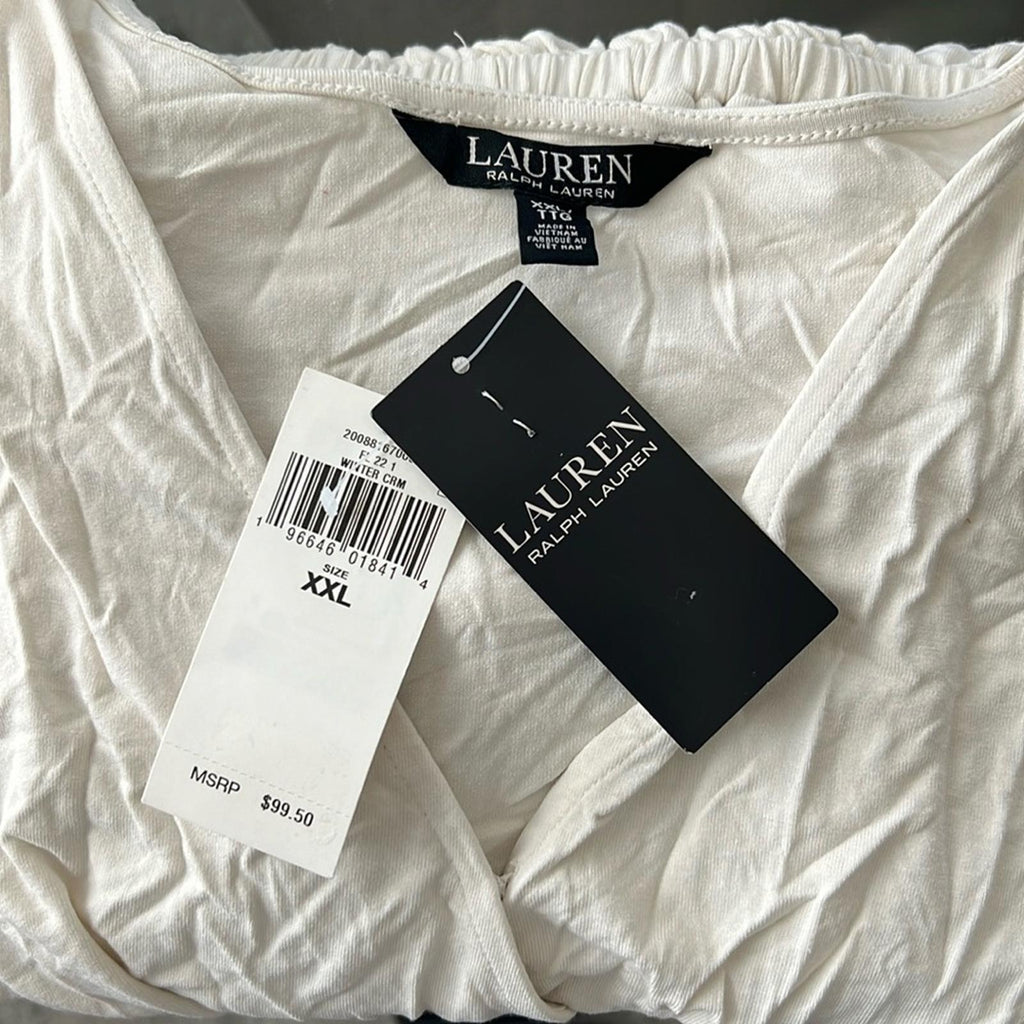 Lauren Ralph Lauren Jersey Peplum Blouse in WinterCream, Size XXL New w/Tag