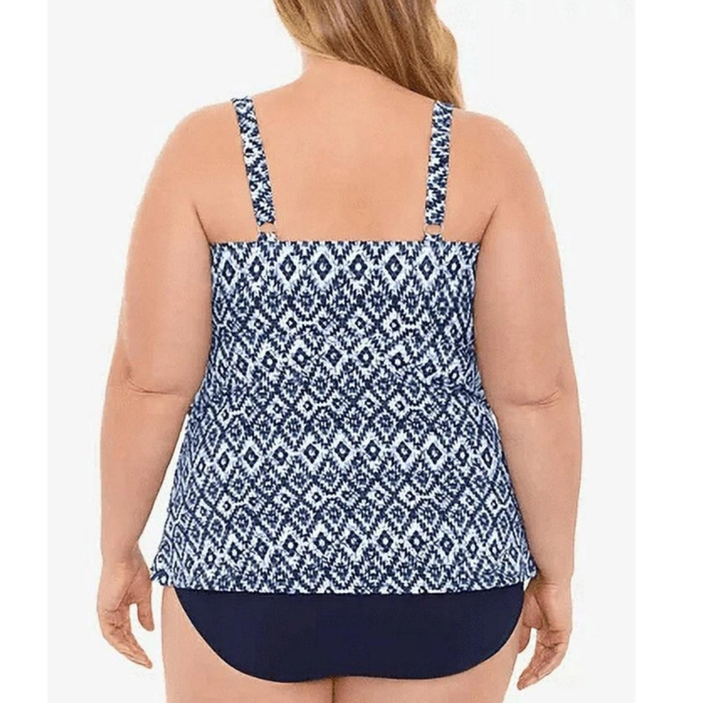 Swim Solutions Tile Island Navy Triple-Tier Fauxkini One-Piece Swimsuit, 22W NWT