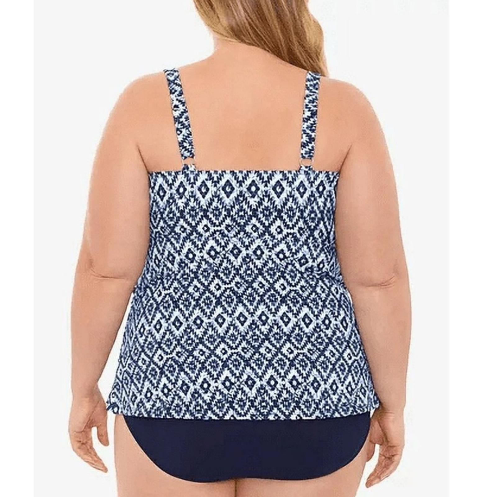 Swim Solutions Tile Island Navy Triple-Tier Fauxkini One-Piece Swimsuit, 22W NWT