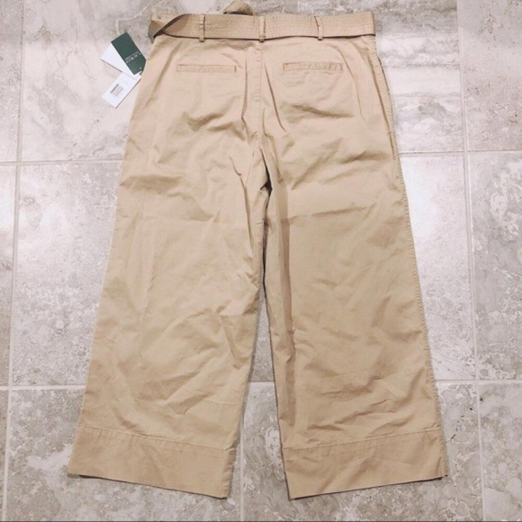 Lauren Ralph Lauren Twill Khaki Pants, High Waist Wide Leg Size 14 New w/Tag