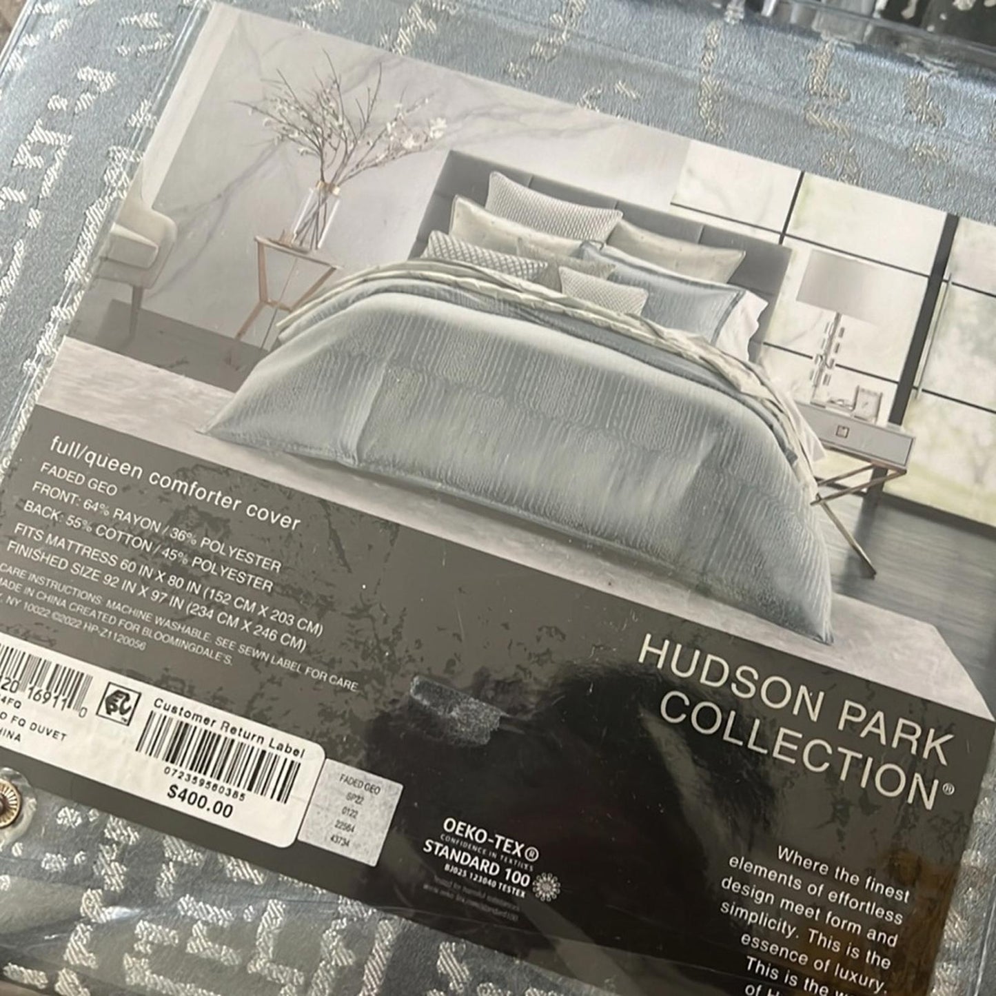 3-Pc Hudson Park Collection Faded Geometric Duvet +2 Shams, Size Queen NWT $660