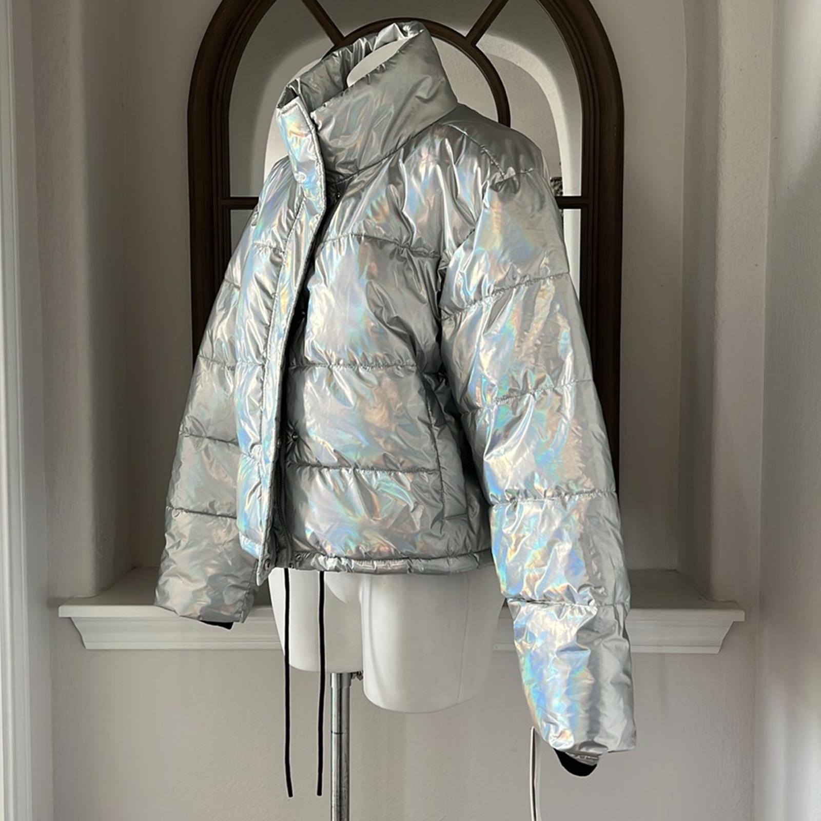 AQUA Iridescent Cropped Puffer Jacket, Omber Size XL New w/Tag $168