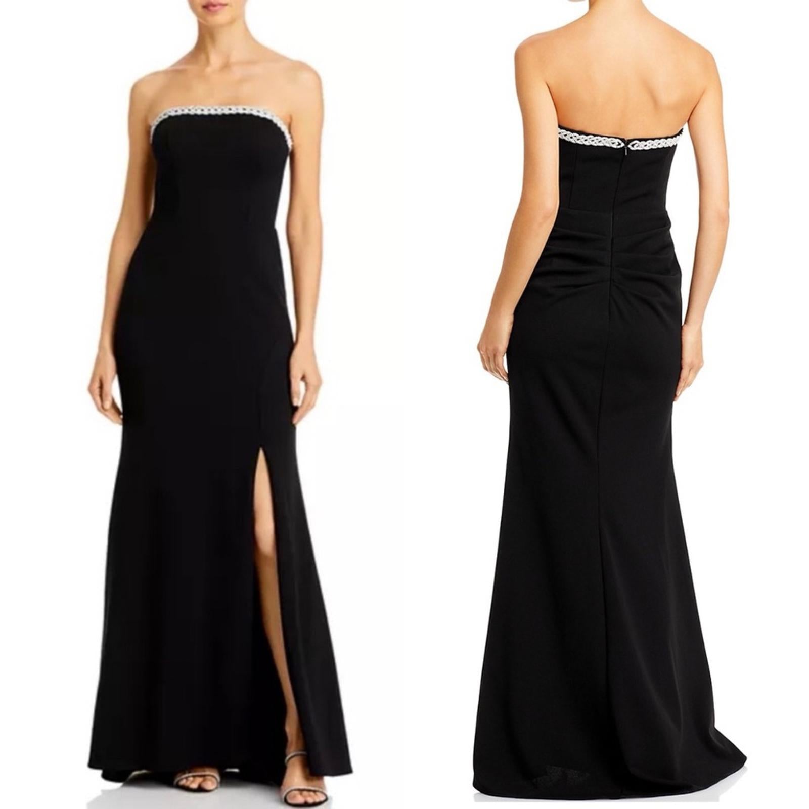 Aqua Braid Trim Strapless Gown in Black, Size 2 New w/Tag $268
