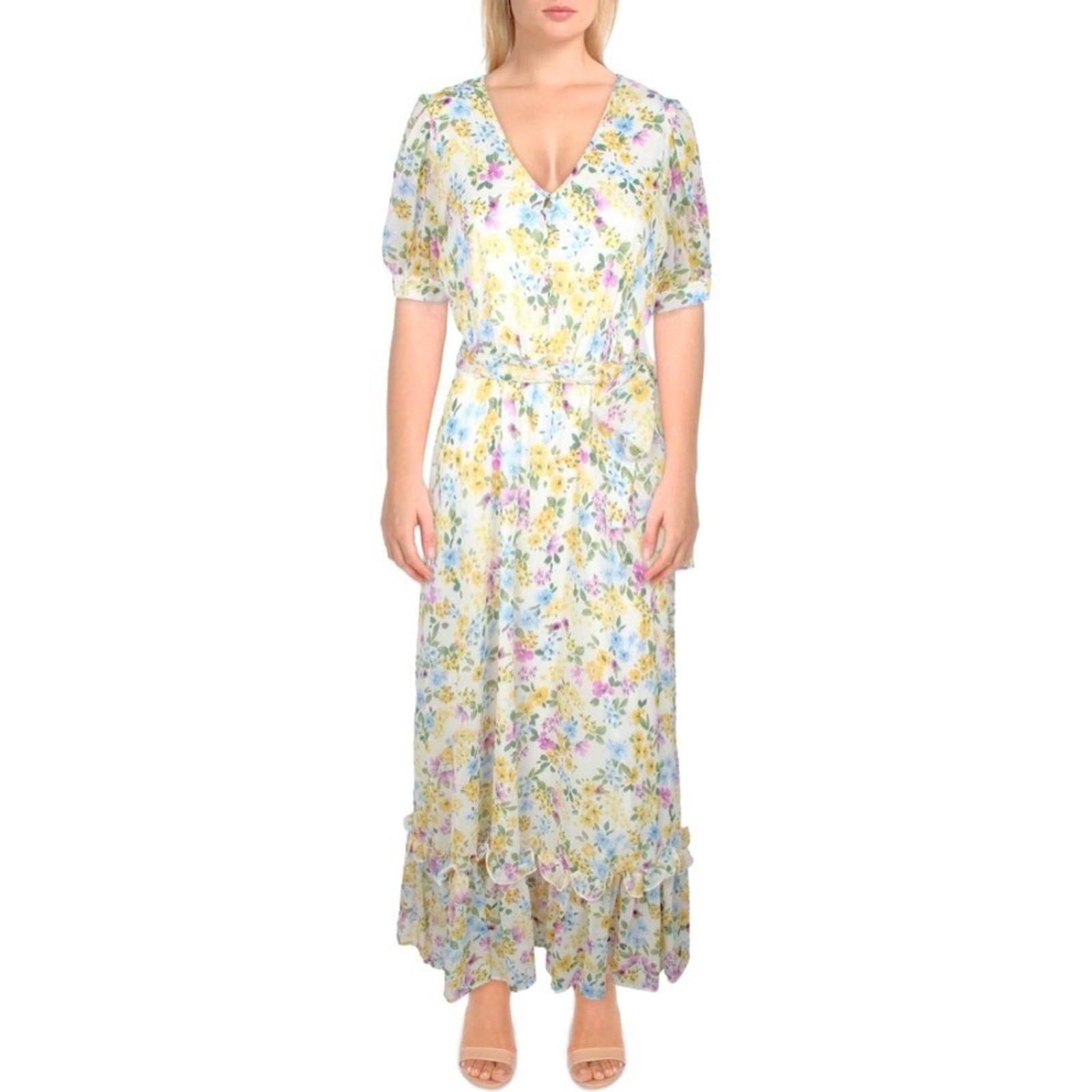 Calvin Klein Floral Chiffon Peasant Maxi Dress, Size 16 EXCELLENT Retail $139