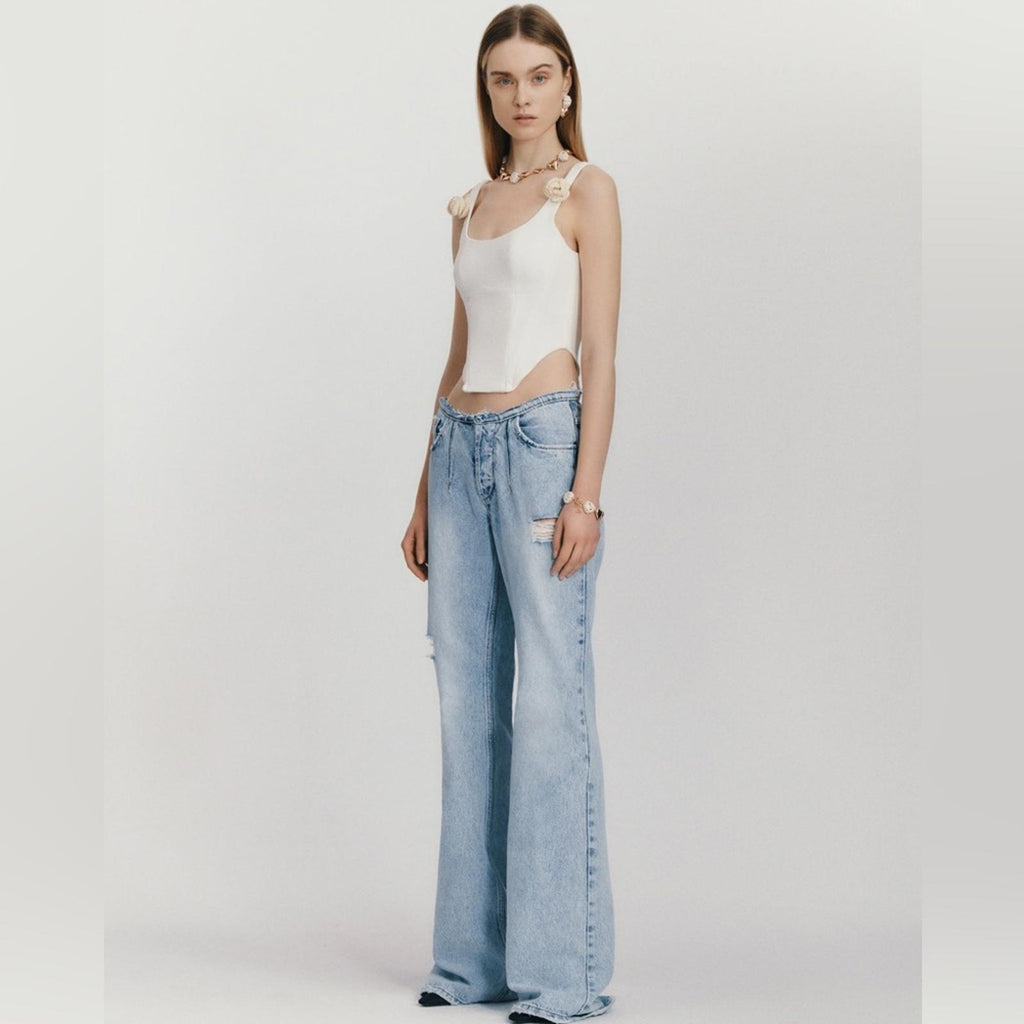 The MANNEI Nula High Rise Flare Jeans in Denim, Lt Blue Size 34 New w/Tag $594