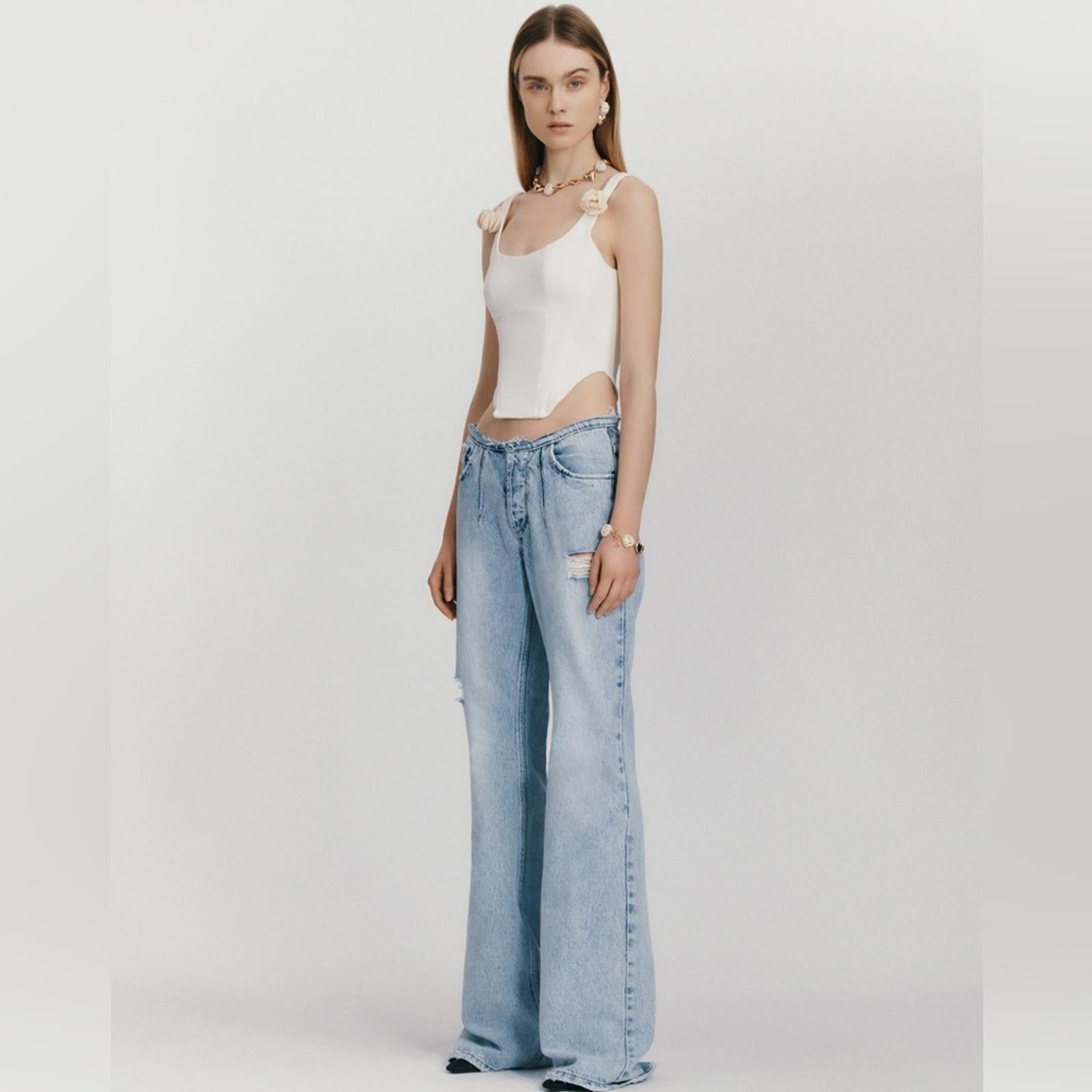 The MANNEI Nula High Rise Flare Jeans in Denim, Lt Blue Size 34 New w/Tag $594